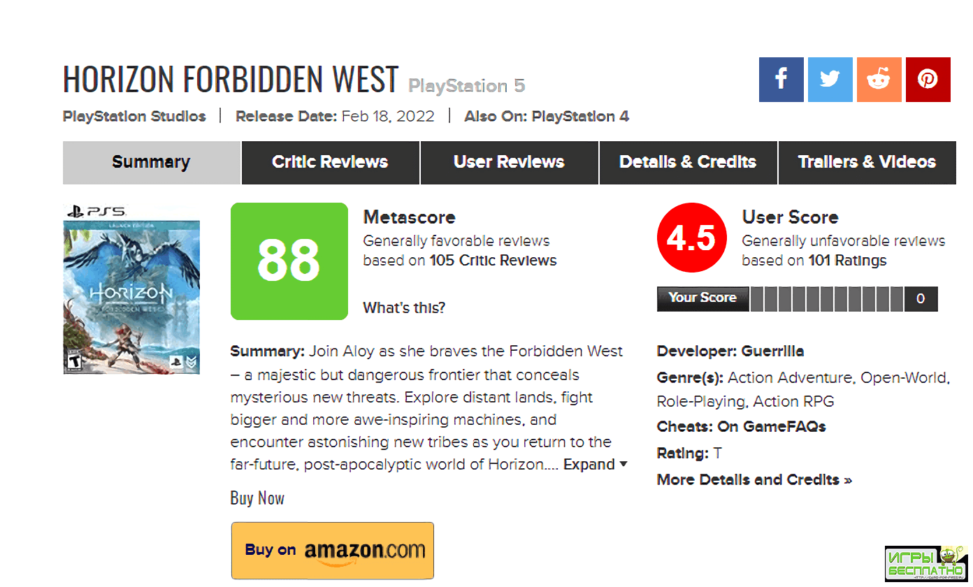   - Horizon Forbidden West  Metacritic     4.5  10 